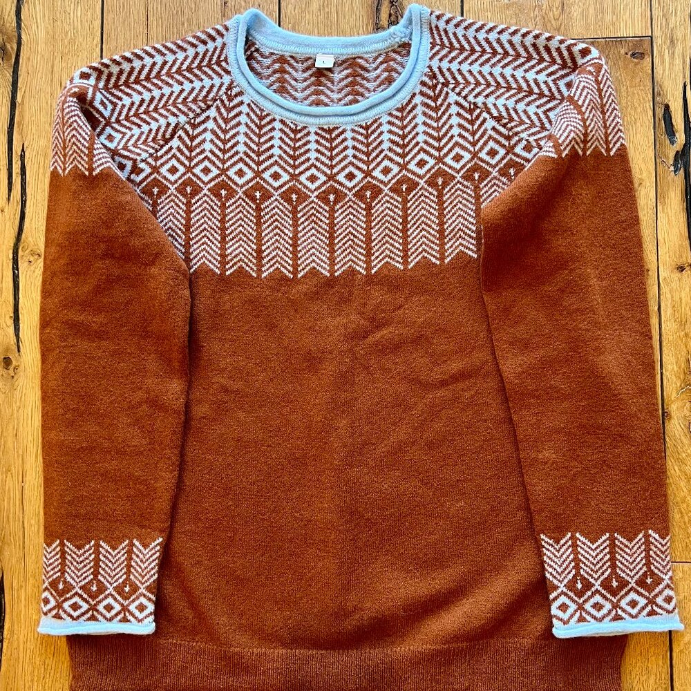 Sweater, Brown with blue accents, Size L